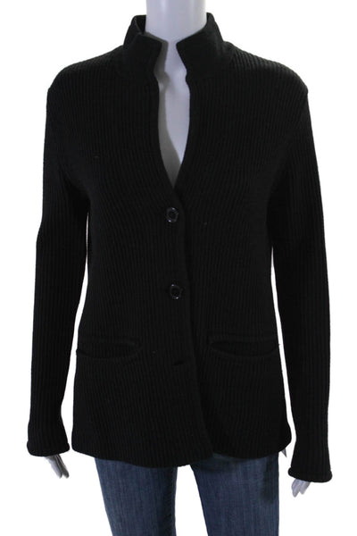 Joseph Men's High Neck Long Sleeves Button Up Ribbed Cardigan Black Size M