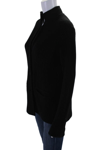 Joseph Men's High Neck Long Sleeves Button Up Ribbed Cardigan Black Size M