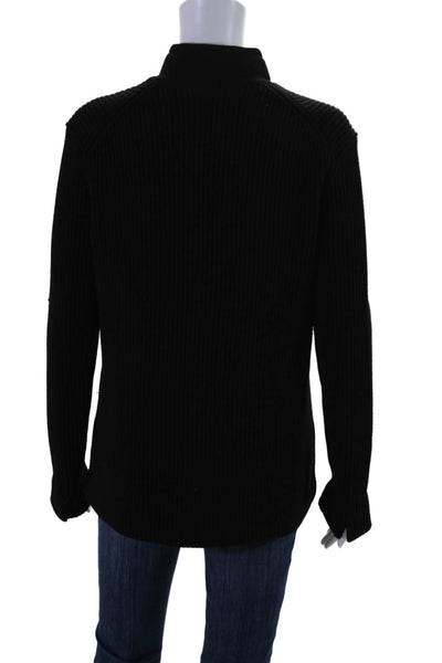 Joseph Men's High Neck Long Sleeves Button Up Ribbed Cardigan Black Size M