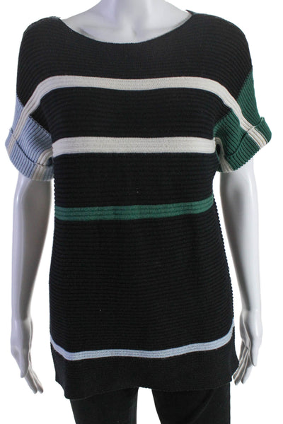 Paul Smith Womens Wool Blend Striped Short Sleeve Pullover Knit Top Black Size S