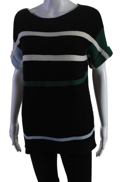 Paul Smith Womens Wool Blend Striped Short Sleeve Pullover Knit Top Black Size S