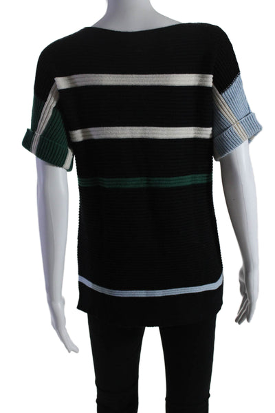 Paul Smith Womens Wool Blend Striped Short Sleeve Pullover Knit Top Black Size S