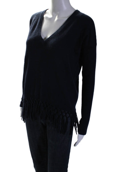 Autumn Cashmere Womens Cashmere V-neck Long Sleeve Sweater Dark Blue Size S