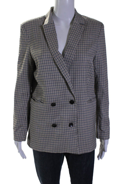 Rails Womens Plaid Notch Collar V-Neck Button Up Blazer Jacket Beige Size XS