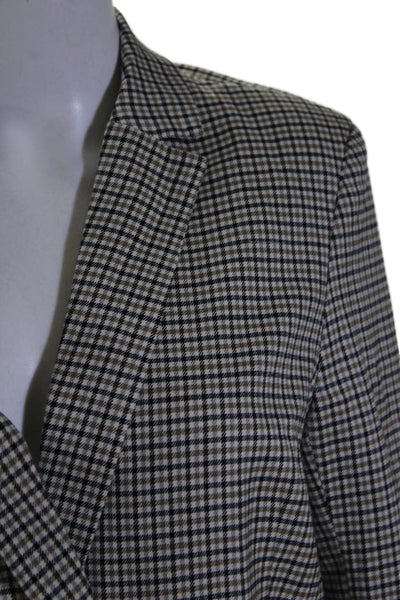 Rails Womens Plaid Notch Collar V-Neck Button Up Blazer Jacket Beige Size XS