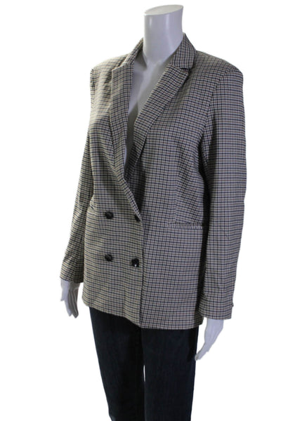 Rails Womens Plaid Notch Collar V-Neck Button Up Blazer Jacket Beige Size XS