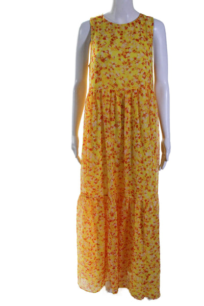 Marie Oliver Womens Floral Round Neck Sleeveless Maxi Dress Yellow Size S