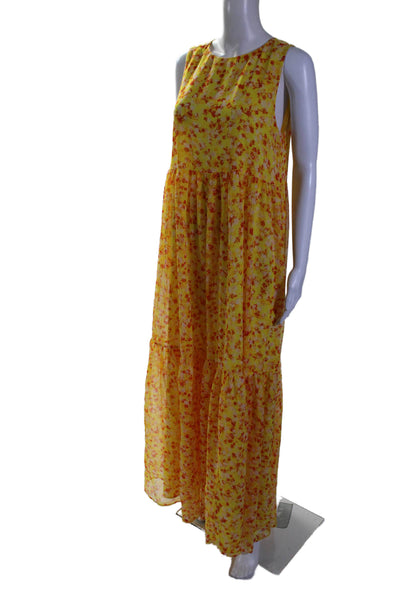 Marie Oliver Womens Floral Round Neck Sleeveless Maxi Dress Yellow Size S