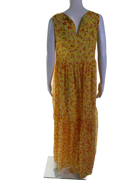 Marie Oliver Womens Floral Round Neck Sleeveless Maxi Dress Yellow Size S