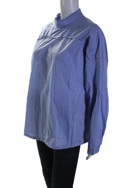 E.M. Reitz Womens Cotton Long Sleeve High Neck Lined Blouse Blue Size L