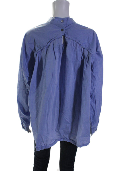 E.M. Reitz Womens Cotton Long Sleeve High Neck Lined Blouse Blue Size L