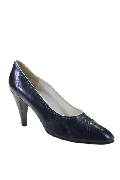 Vittorio Petrini Womens Leather Pointed Toe Slip On Pumps Navy Size 7