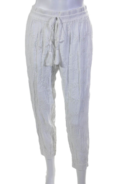 YFB Womens Elastic Waist Tie Drawstring Slip-on Pants White Size S