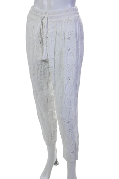 YFB Womens Elastic Waist Tie Drawstring Slip-on Pants White Size S