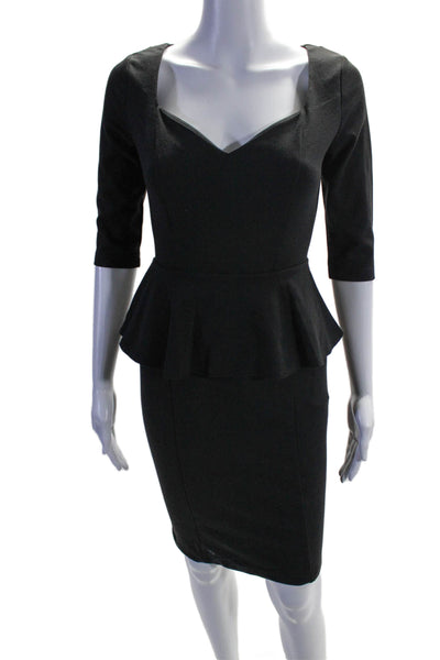 Kardashian Kollection Womens Black V-neck 3/4 Sleeve Peplum Dress Size XS