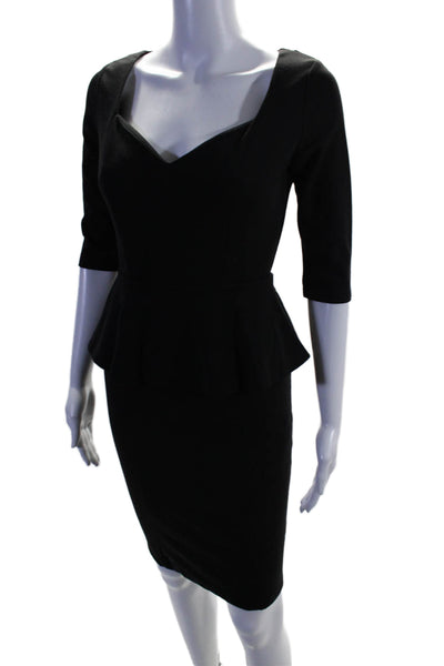 Kardashian Kollection Womens Black V-neck 3/4 Sleeve Peplum Dress Size XS