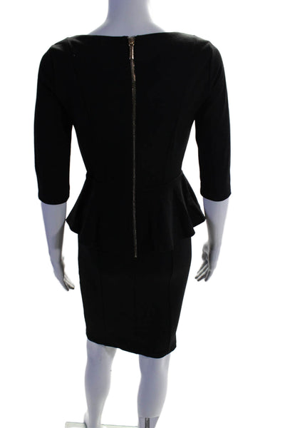 Kardashian Kollection Womens Black V-neck 3/4 Sleeve Peplum Dress Size XS