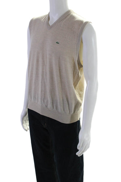 Lacoste Mens Wool Knit V-Neck Pullover Sweater Vest Beige Size 5