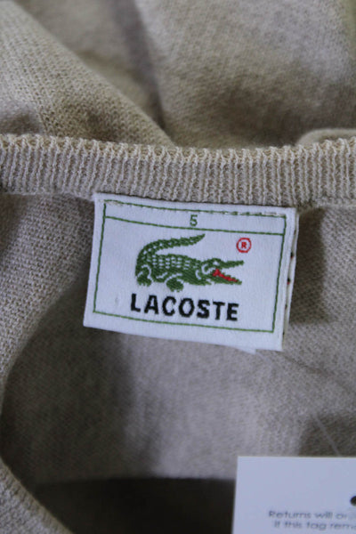 Lacoste Mens Wool Knit V-Neck Pullover Sweater Vest Beige Size 5