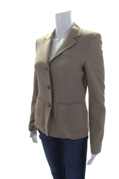 Escada Womens Wool Stitch Detailed Collared Buttoned Blazer Beige Size 36