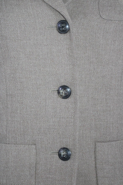 Escada Womens Wool Stitch Detailed Collared Buttoned Blazer Beige Size 36