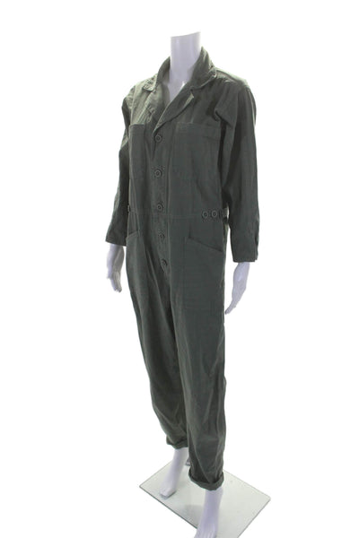 Pistola Womens Cotton Long Sleeved Collared Pocketed Jumpsuit Green Size S