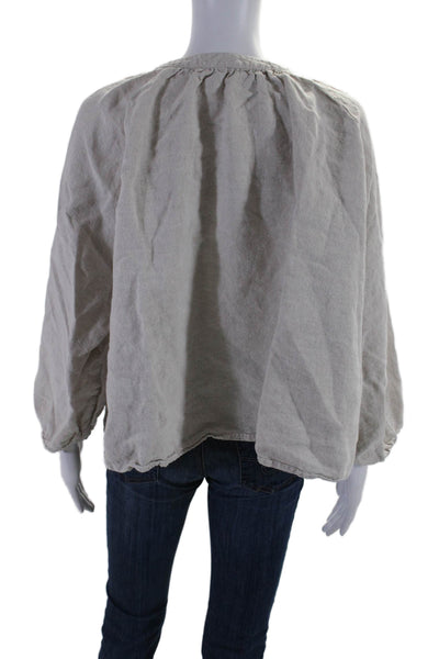 Gillian Stevens Womens Linen Buttoned Long Sleeve Blouse Gray Size 5