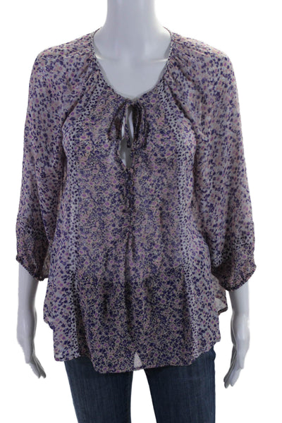 Joie Womens Long Sleeve Keyhole Floral Silk Blouse Purple Pink Size Small