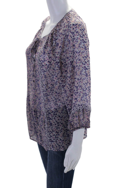 Joie Womens Long Sleeve Keyhole Floral Silk Blouse Purple Pink Size Small