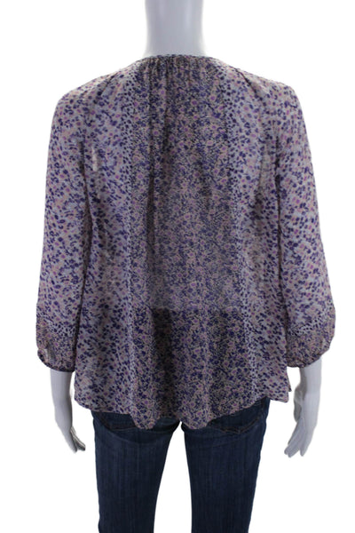 Joie Womens Long Sleeve Keyhole Floral Silk Blouse Purple Pink Size Small