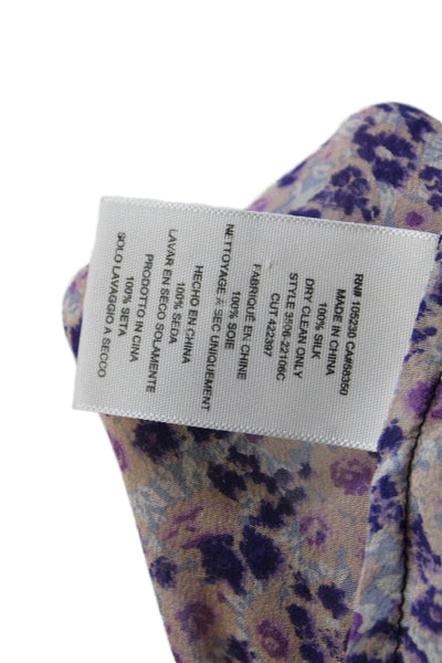 Joie Womens Long Sleeve Keyhole Floral Silk Blouse Purple Pink Size Small