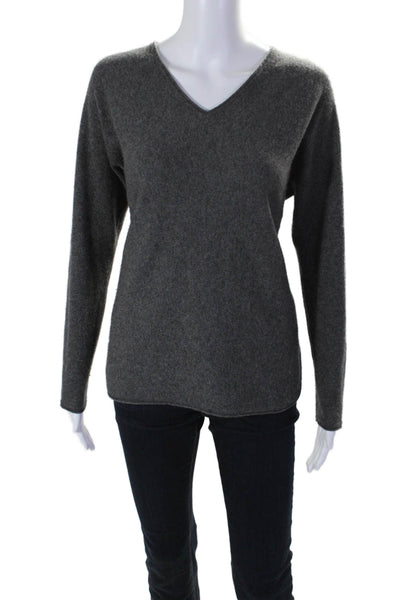 Neiman Marcus Womens Cashmere Knit V Neck Long Sleeved Sweater Gray Size S