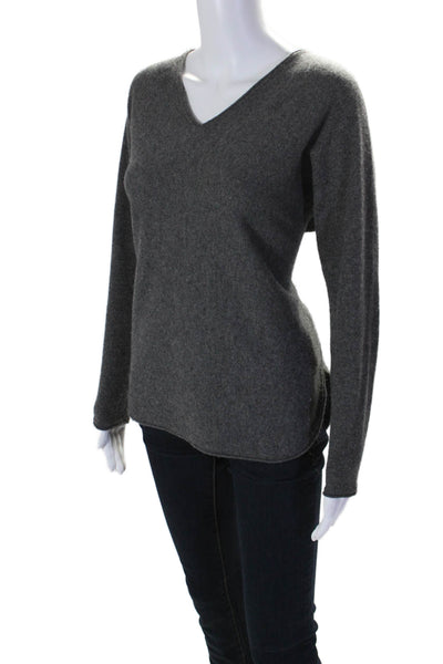 Neiman Marcus Womens Cashmere Knit V Neck Long Sleeved Sweater Gray Size S