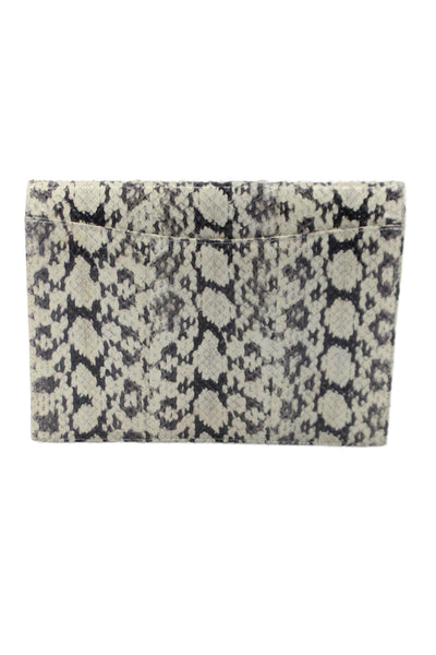 Oscar de la Renta Womens Snakeskin Flap Envelope Clutch Handbag White Gray