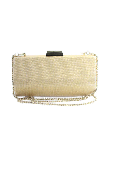 White House Black Market Womens Chain Strap Metallic Raffia Clutch Handbag Beige