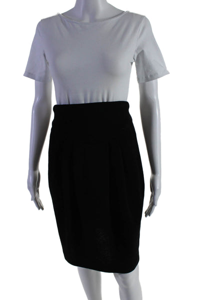 Donna Karan New York Womens Pleated Front Pencil Skirt Black Wool Size 4