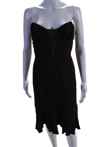 Badgley Mischka Womens Silk Brown Beaded Strapless Shift Dress Size 2