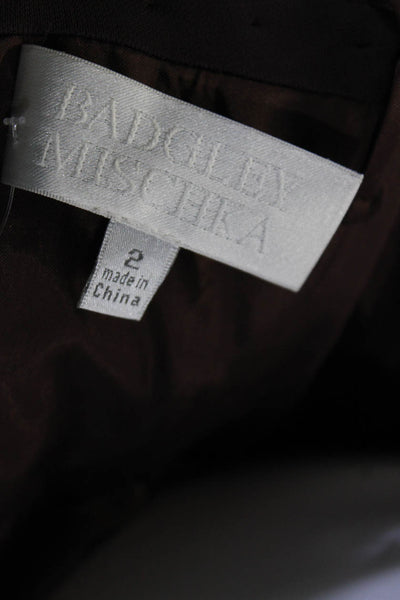 Badgley Mischka Womens Silk Brown Beaded Strapless Shift Dress Size 2