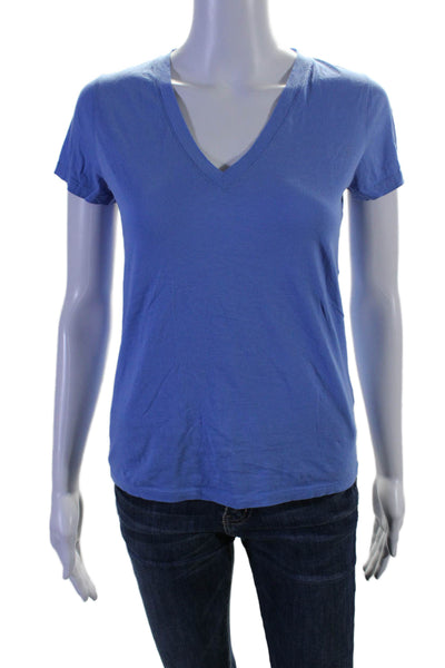 Vince Women's V-Neck Short Sleeves Basic Cotton T-Shirt Blue Size XS