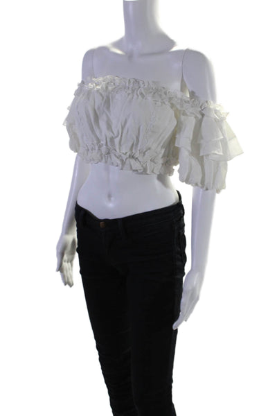 Charo Ruiz Womens Cotton Short Sleeve Floral Embroidered Crop Top White Size M