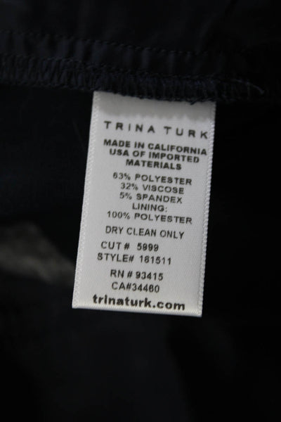 Trina Turk Womens Zipper Mid Rise Pleated Trouser Pants Navy Blue Size 4