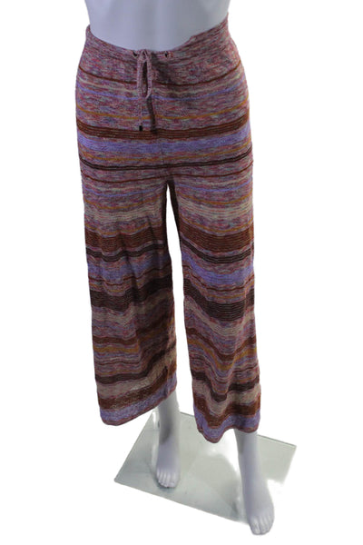 Knitss Womens Drawstring Straight Leg Striped Knit Pants Pink Brown Size Medium