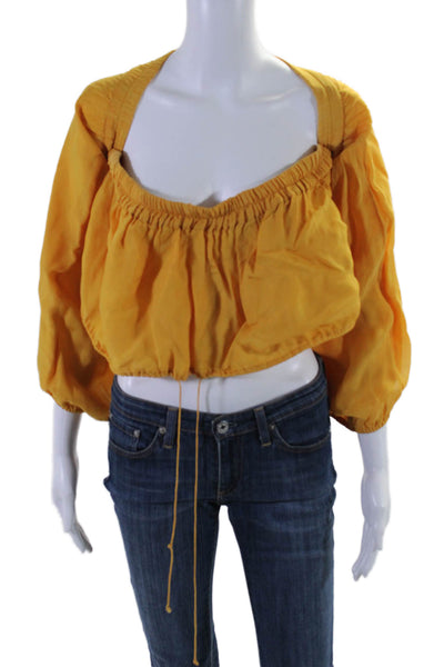 AMUR Womens Off the Shoulder Long Sleeve Cropped Blouse Yellow Size S