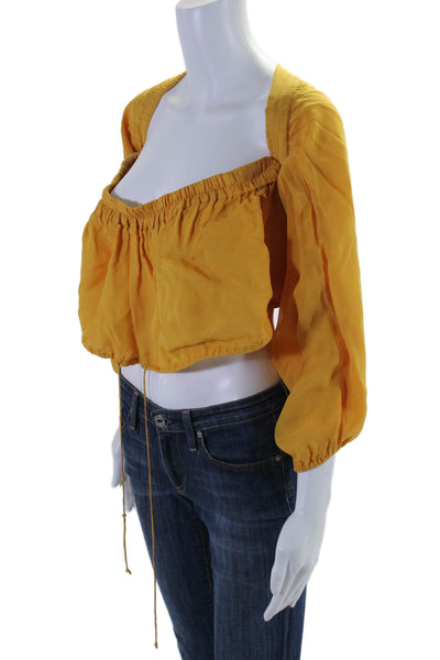 AMUR Womens Off the Shoulder Long Sleeve Cropped Blouse Yellow Size S