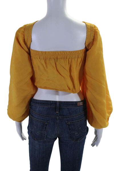 AMUR Womens Off the Shoulder Long Sleeve Cropped Blouse Yellow Size S