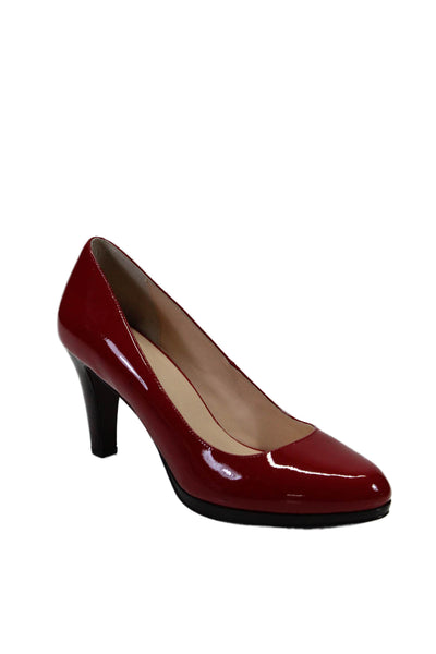 Cole Haan Womens Patent Leather Round Toe Slip-On Block Heels Pumps Red Size 10