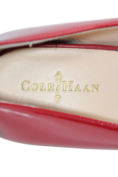 Cole Haan Womens Patent Leather Round Toe Slip-On Block Heels Pumps Red Size 10