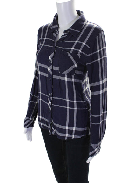 Rails Womens Plaid Button Down Long Sleeves Shirt Navy Blue White Size Extra Sma