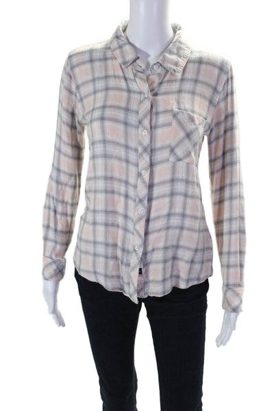 Rails Womens Plaid Button Down Long Sleeves Shirt Pink Grey Size Extra Small