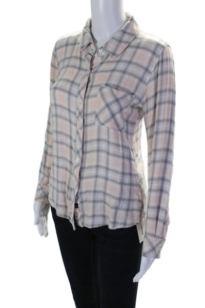 Rails Womens Plaid Button Down Long Sleeves Shirt Pink Grey Size Extra Small